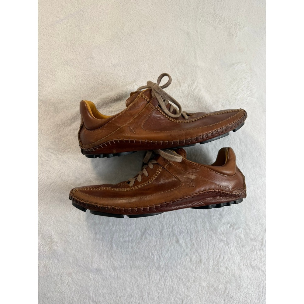 Pikolinos Mens Leather Driving Shoes Brown Lace Up Whipstitch Loafers Spain